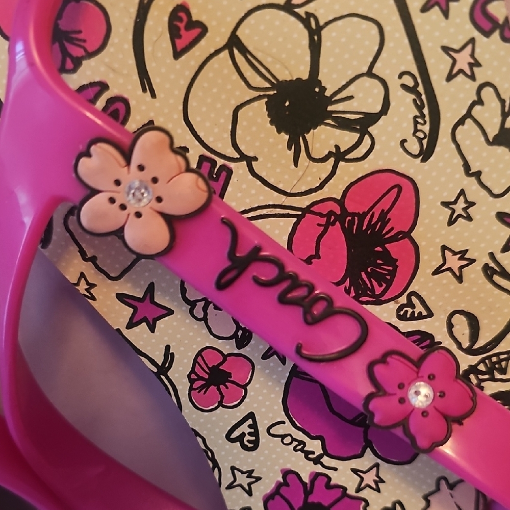 Coach Pink Floral Print Women's Flip-Flop Sandals - Picture 3 of 4